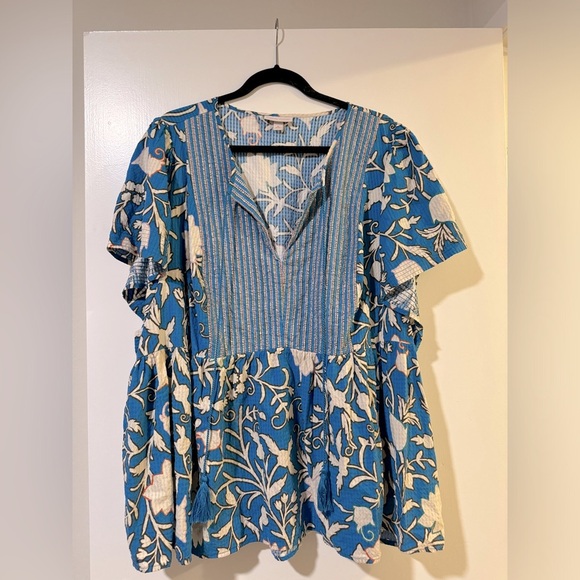 Knox Rose loose peplum top with flowers and stripes size 3x - Picture 2 of 6